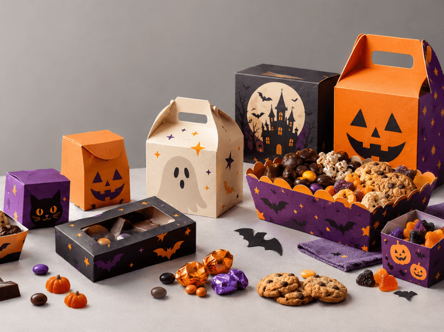 Envases individuales de cartulina y cartón para snacks con diseños de Halloween